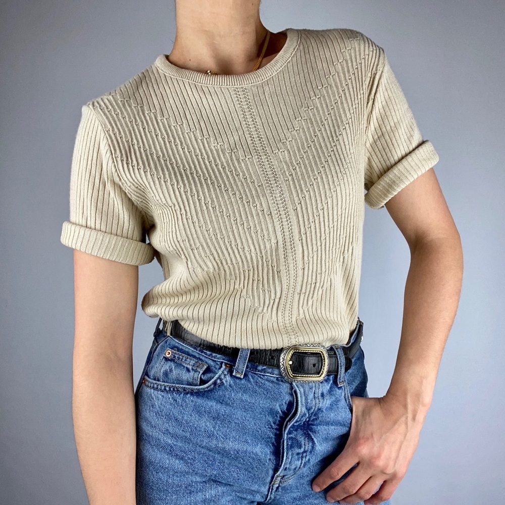 Vintage beige knit sweater blouse by Southern Lady